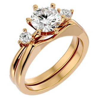 1 1/2 Carat Moissanite Solitaire Ring With 1/5 Carat Enhancer In 14 Karat Yellow Gold