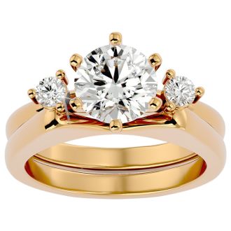 2 Carat Moissanite Solitaire Ring With 1/5 Carat Enhancer In 14 Karat Yellow Gold