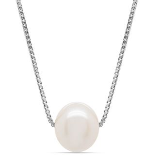 Freshwater Cultured Floating Pearl Necklace In Sterling Silver, 17 Inches. Very High Quality Fine Jewelry Necklace!