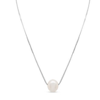 Freshwater Cultured Floating Pearl Necklace In Sterling Silver, 17 Inches. Very High Quality Fine Jewelry Necklace!
