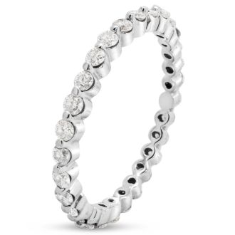 Estate Jewelry 3/4 Carat Diamond Common Prong Eternity Ring In 14 Karat White Gold, Size 7