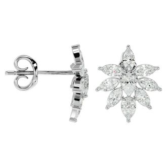 Diamond Drop Earrings: 2 Carat Fancy Diamond Cluster Stud Earrings In 14 Karat White Gold