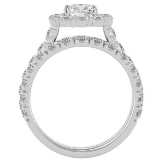 3 Carat Halo Diamond Bridal Set In 14 Karat White Gold. Huge Bridal Set At A Very Low Price