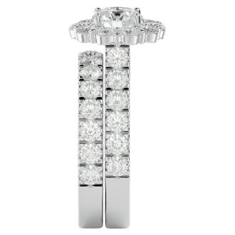 3 Carat Halo Diamond Bridal Set In 14 Karat White Gold. Huge Bridal Set At A Very Low Price