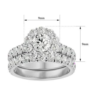 3 Carat Halo Diamond Bridal Set In 14 Karat White Gold. Huge Bridal Set At A Very Low Price