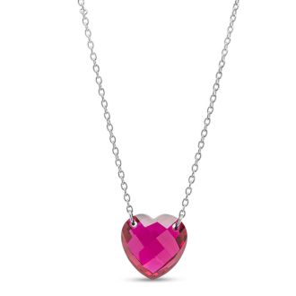 7 Carat Heart Shape Created Ruby Necklace In Sterling Silver, 18 Inches.  Brand New Style!