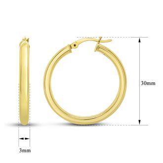 30x3MM Classic Hoop Earrings In 14 Karat Yellow Gold Over Sterling Silver