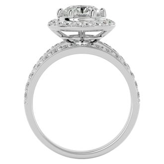 2 1/2 Carat Moissanite Halo Bridal Set In 14 Karat White Gold With 1 1/2 Carat Center Moissanite