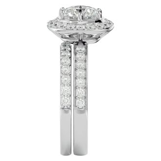 2 1/2 Carat Moissanite Halo Bridal Set In 14 Karat White Gold With 1 1/2 Carat Center Moissanite