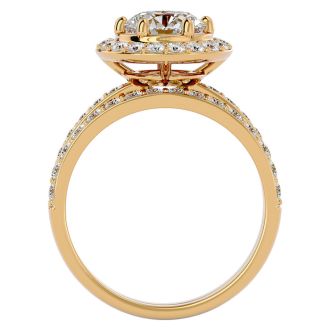 2 1/2 Carat Moissanite Halo Bridal Set In 14 Karat Yellow Gold With 1 1/2 Carat Center Moissanite