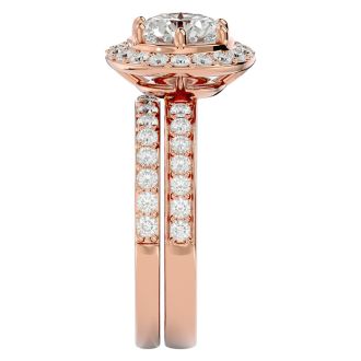 2 1/2 Carat Halo Diamond Bridal Set In 14 Karat Rose Gold With 1 1/2 Carat Center Diamond