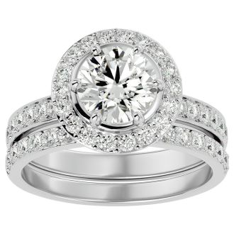 2 1/2 Carat Halo Diamond Bridal Set In 14 Karat White Gold With 1 1/2 Carat Center Diamond
