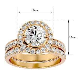 2 1/2 Carat Halo Diamond Bridal Set In 14 Karat Yellow Gold With 1 1/2 Carat Center Diamond