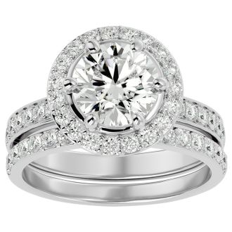 3 Carat Moissanite Halo Bridal Set In 14 Karat White Gold With 2 Carat Center Moissanite