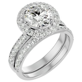 3 Carat Moissanite Halo Bridal Set In 14 Karat White Gold With 2 Carat Center Moissanite
