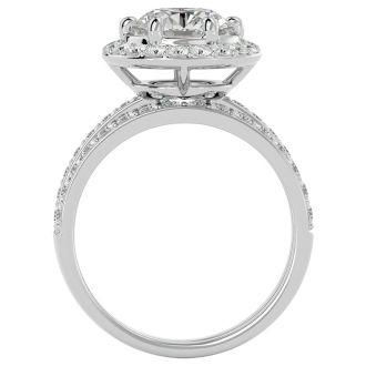3 Carat Moissanite Halo Bridal Set In 14 Karat White Gold With 2 Carat Center Moissanite
