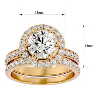 3 Carat Moissanite Halo Bridal Set In 14 Karat Yellow Gold With 2 Carat Center Moissanite