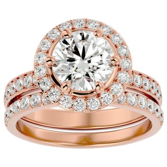 3 Carat Halo Diamond Bridal Set In 14 Karat Rose Gold With 2 Carat Center Diamond