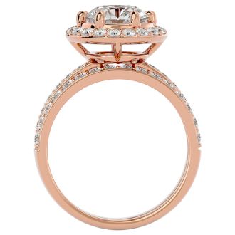 3 Carat Halo Diamond Bridal Set In 14 Karat Rose Gold With 2 Carat Center Diamond