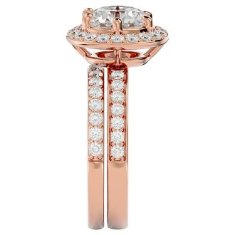 3 Carat Halo Diamond Bridal Set In 14 Karat Rose Gold With 2 Carat Center Diamond
