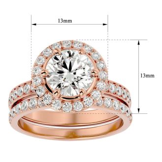 3 Carat Halo Diamond Bridal Set In 14 Karat Rose Gold With 2 Carat Center Diamond