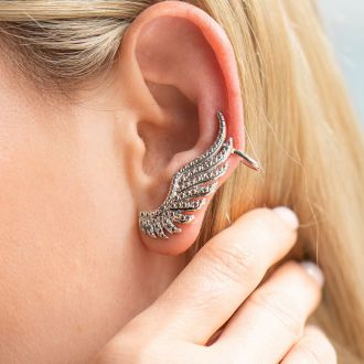 Diamond Drop Earrings: 1/4 Carat Diamond Feather Cuff Earrings In White Gold Overlay.  Sells Out Immediately!
