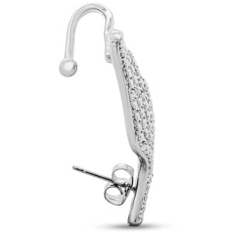 Diamond Drop Earrings: 1/4 Carat Diamond Feather Cuff Earrings In White Gold Overlay.  Sells Out Immediately!