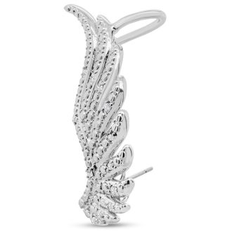 Diamond Drop Earrings: 1/4 Carat Diamond Feather Cuff Earrings In White Gold Overlay.  Sells Out Immediately!