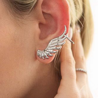 Diamond Drop Earrings: 1/4 Carat Diamond Feather Cuff Earrings In White Gold Overlay.  Sells Out Immediately!