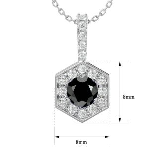 1/2 Carat Black Diamond and Halo Diamond Necklace In 14 Karat White Gold, 18 Inches