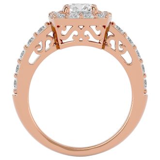 2 1/2 Carat Halo Diamond Engagement Ring In 14 Karat Rose Gold