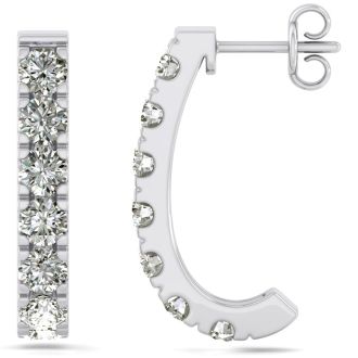 3 Carat Diamond J Hoop Earrings In 14 Karat White Gold. Sizzling, Fiery Gorgeous Hue Hoop Earrings!