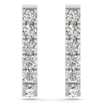 3 Carat Diamond J Hoop Earrings In 14 Karat White Gold. Sizzling, Fiery Gorgeous Hue Hoop Earrings!