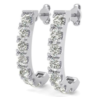 3 Carat Diamond J Hoop Earrings In 14 Karat White Gold. Sizzling, Fiery Gorgeous Hue Hoop Earrings!
