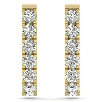 3 Carat Diamond J Hoop Earrings In 14 Karat Yellow Gold. Sizzling, Fiery Gorgeous Hue Hoop Earrings!