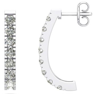 1 1/4 Carat Diamond J Hoop Earrings In 14 Karat White Gold