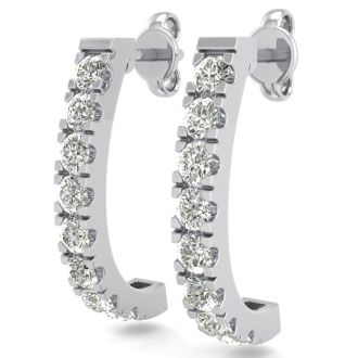 1 1/4 Carat Diamond J Hoop Earrings In 14 Karat White Gold