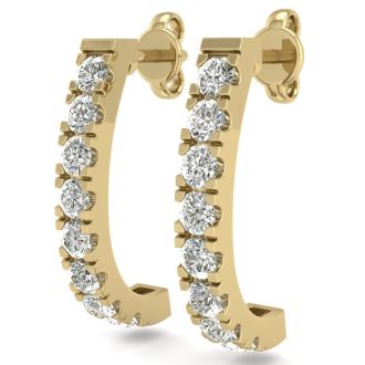 1 1/4 Carat Diamond J Hoop Earrings In 14 Karat Yellow Gold