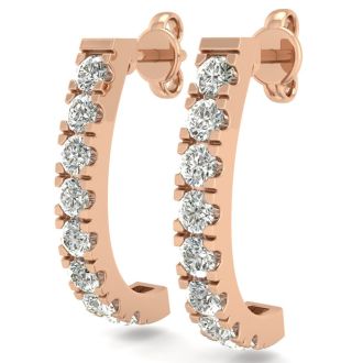 1 1/4 Carat Diamond J Hoop Earrings In 14 Karat Rose Gold