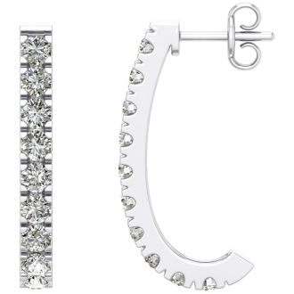 2 Carat Diamond J Hoop Earrings In 14 Karat White Gold