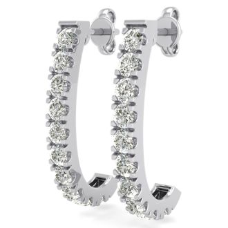 2 Carat Diamond J Hoop Earrings In 14 Karat White Gold