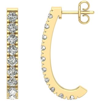 2 Carat Diamond J Hoop Earrings In 14 Karat Yellow Gold