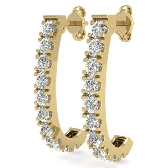 2 Carat Diamond J Hoop Earrings In 14 Karat Yellow Gold