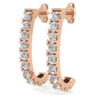 2 Carat Diamond J Hoop Earrings In 14 Karat Rose Gold