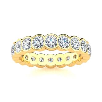 2.40 Carat Round Moissanite Bezel Set Eternity Ring In 14 Karat Yellow Gold, Ring Size 5.5