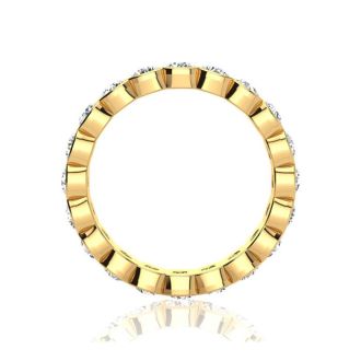 2.85 Carat Round Moissanite Bezel Set Eternity Ring In 14 Karat Yellow Gold, Ring Size 8