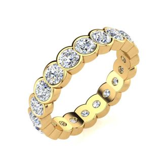 2.85 Carat Round Moissanite Bezel Set Eternity Ring In 14 Karat Yellow Gold, Ring Size 8.5