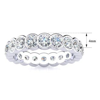 2.40 Carat Round Moissanite Bezel Set Eternity Ring In Platinum, Ring Size 5