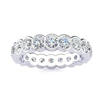 2.70 Carat Round Diamond Bezel Set Eternity Ring In 14 Karat White Gold, Ring Size 7