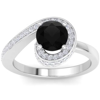 Modern Asymmetrical Round Brilliant 2 Carat Black Diamond Engagement Ring In 14K White Gold